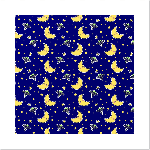 UFO Star and Moon Pattern Wall Art by saradaboru